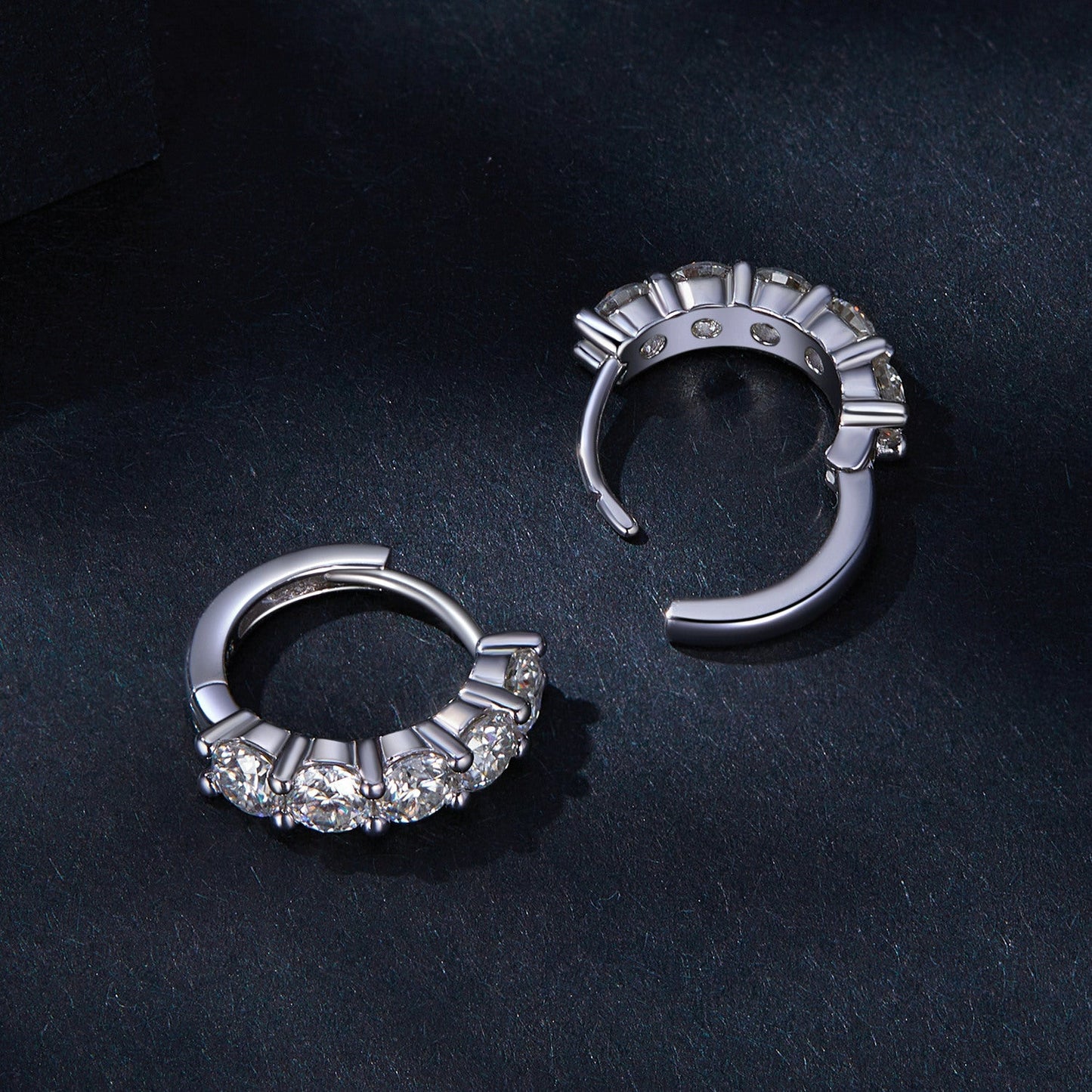 Earrings: Bids.com 925 Sterling Silver moissanite hoop earrings, curved pave row on Tampa Home & Garden Store