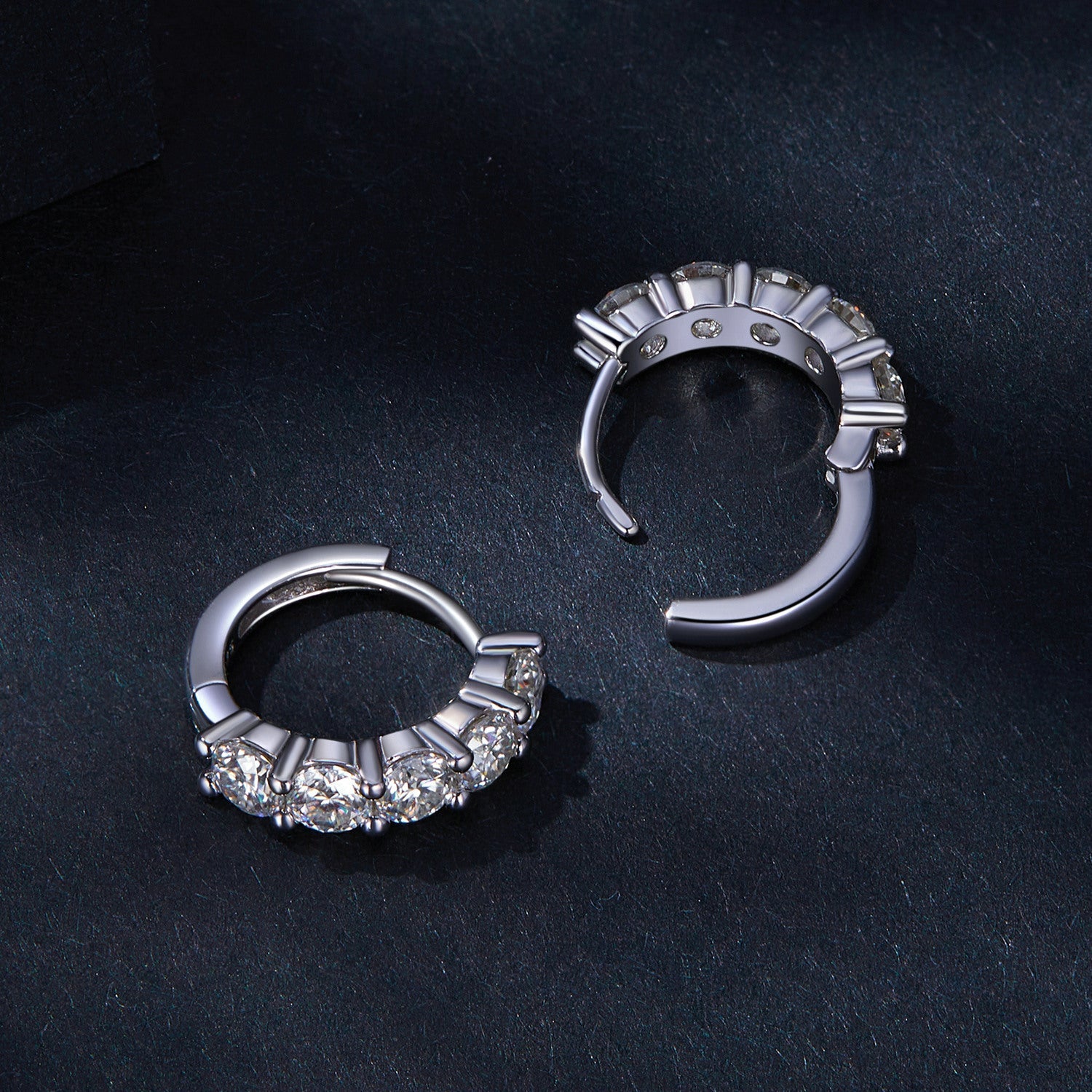 Earrings: Bids.com 925 Sterling Silver moissanite hoop earrings, curved pave row on Tampa Home & Garden Store