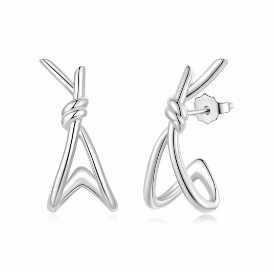 Pair of earrings 925 sterling silver knot design, white gold plated, size 2.0×0.8 cm, Bids.com on Tampa Home & Garden Store