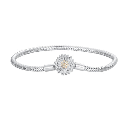 Bracelet 925 Sterling Silver Pavé CZ sunflower centerpiece, 17 cm length, 3 mm snake chain, Bids.com on Tampa Home & Garden Store