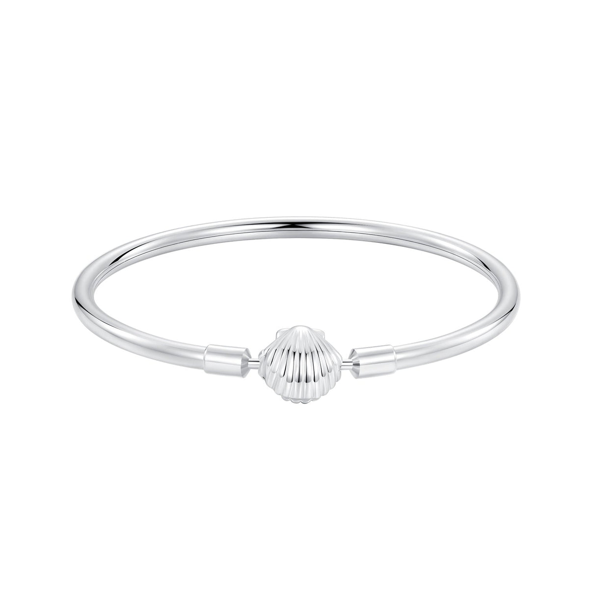 Bids.com 925 sterling silver white gold plated bracelet with shell bead, slender bangle on Tampa Home & Garden Store