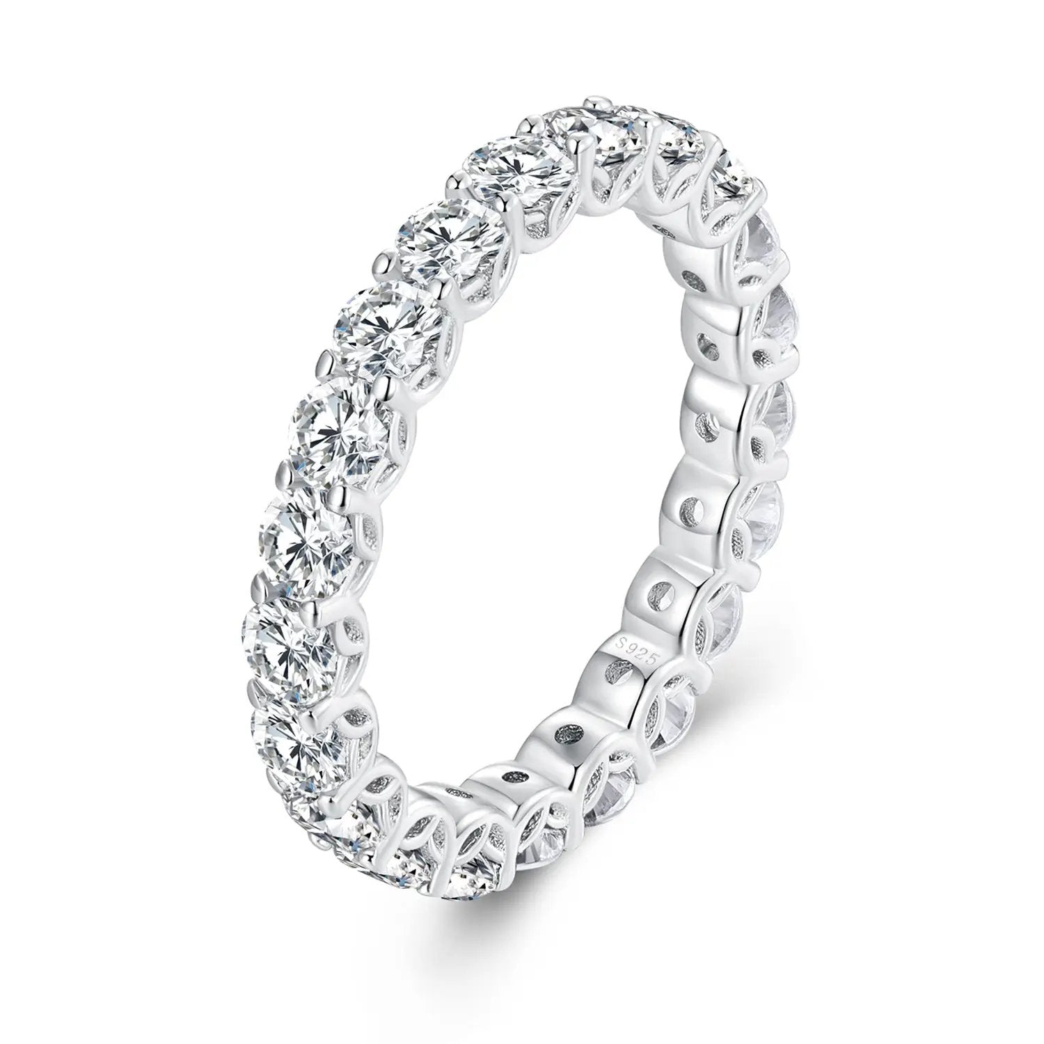 925 sterling silver ring with 3mm moissanite stones in a continuous band size 6 on Tampa Home & Garden Store