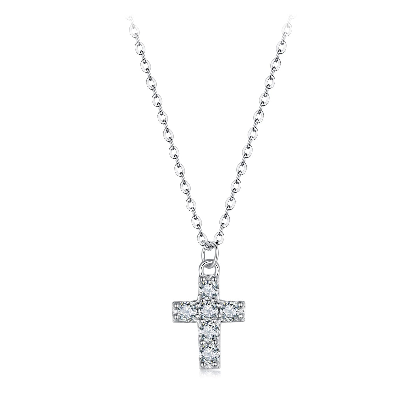 Moissanite cross pendant necklace in 925 sterling silver, 40+5cm, Bids.com on Tampa Home & Garden Store