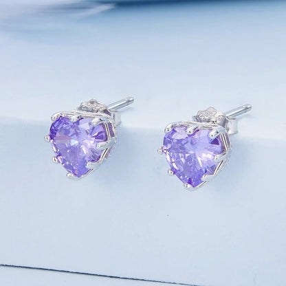 Earrings: 925 sterling silver studs with lavender heart-cut CZ pavé setting, by Bids.com on Tampa Home & Garden Store