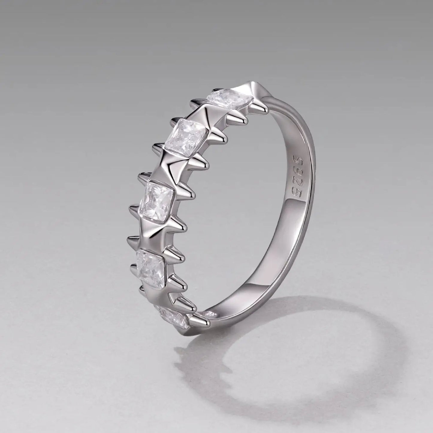 925 Sterling Silver ring with CZs, white gold plating, square princess-cut stones, size 6 on Tampa Home & Garden Store
