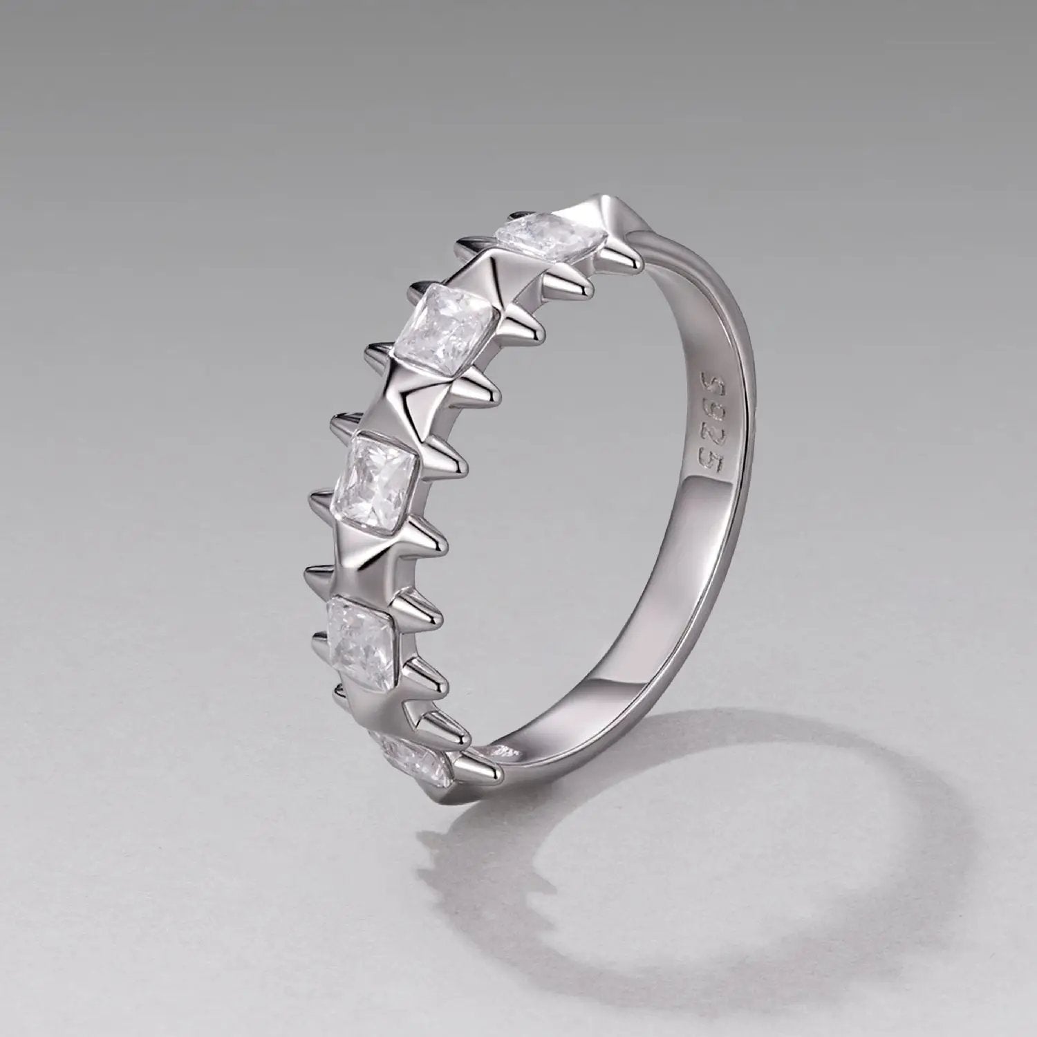 925 Sterling Silver ring with CZs, white gold plating, square princess-cut stones, size 6 on Tampa Home & Garden Store