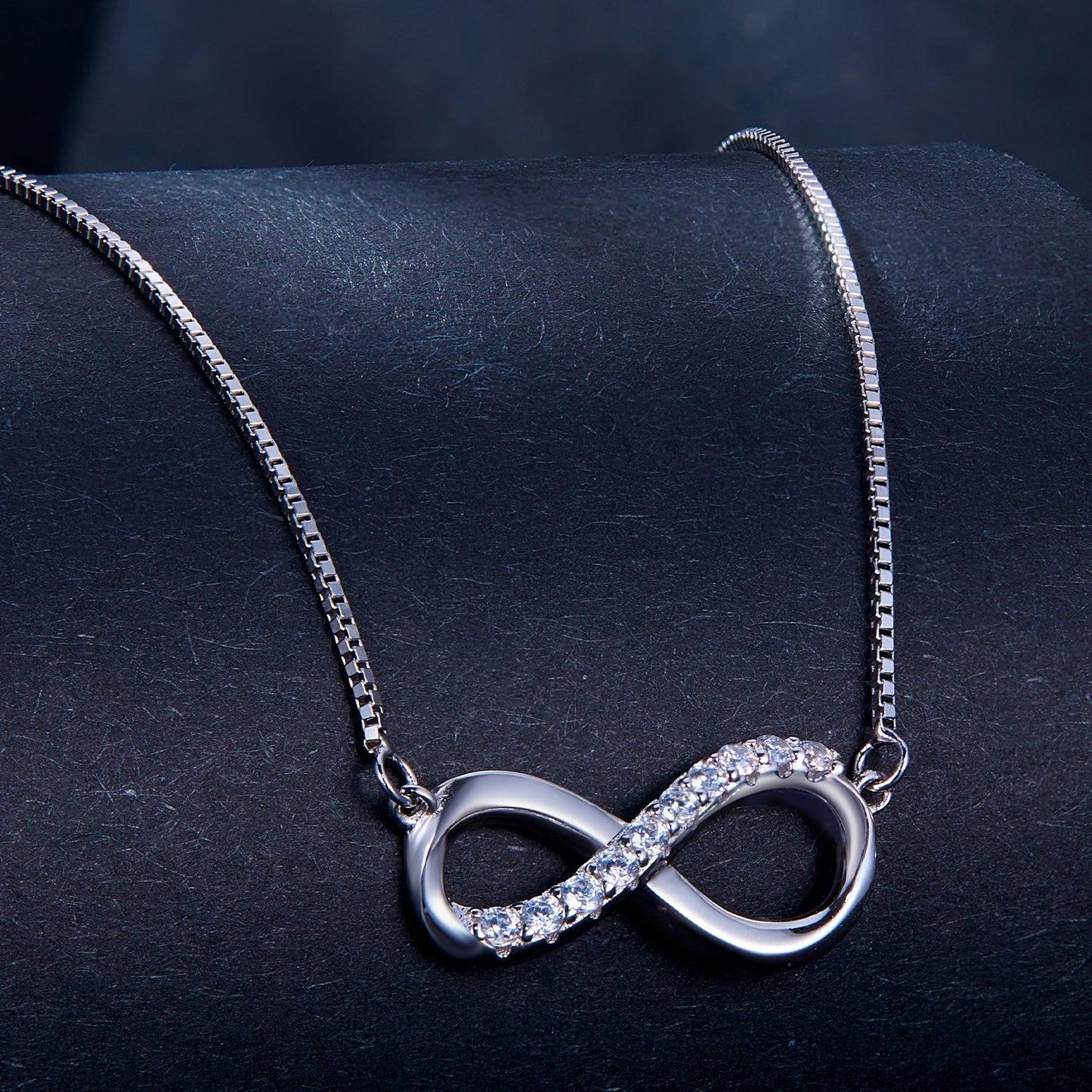 Sterling silver moissanite necklace with double-loop pendant, 1.5mm stones, 400+50mm chain on Tampa Home & Garden Store