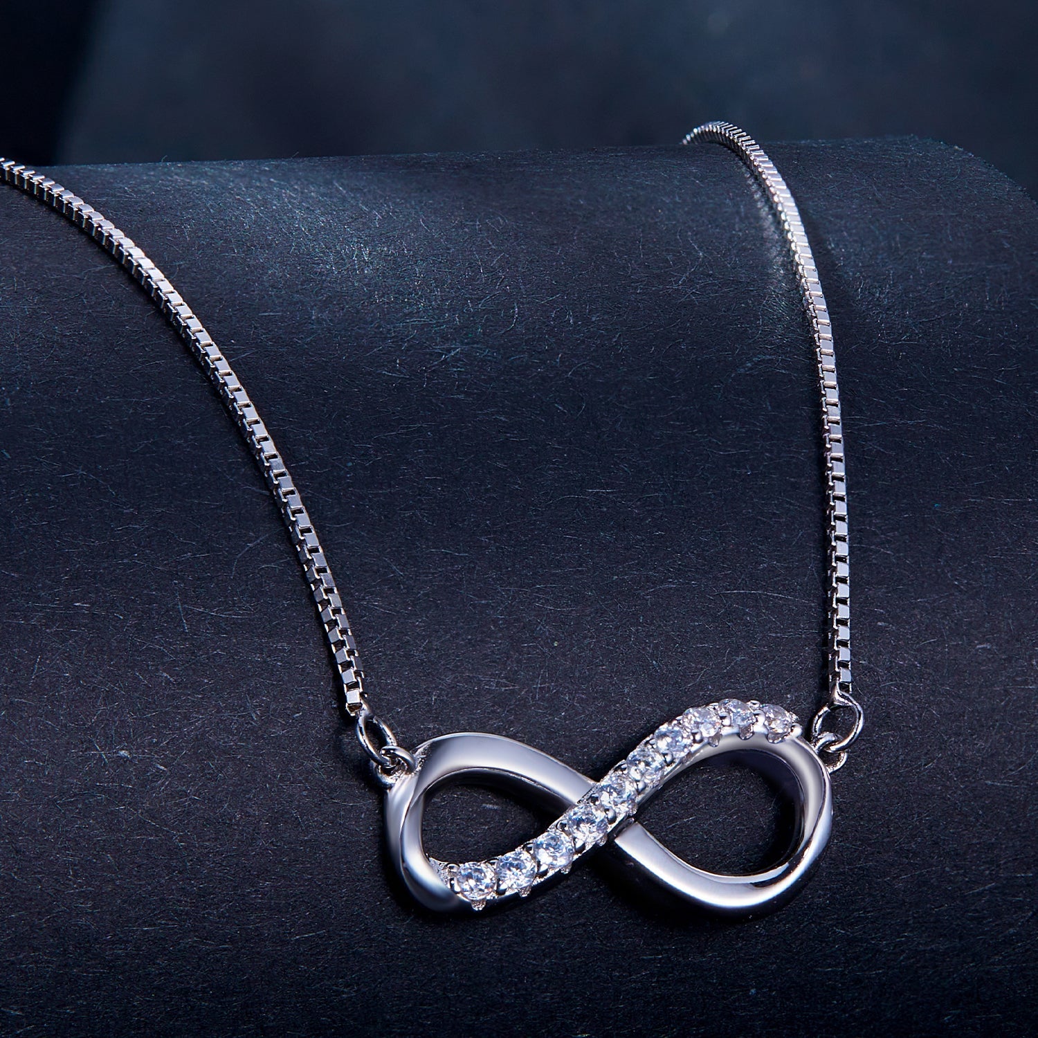 Sterling silver moissanite necklace with double-loop pendant, 1.5mm stones, 400+50mm chain on Tampa Home & Garden Store