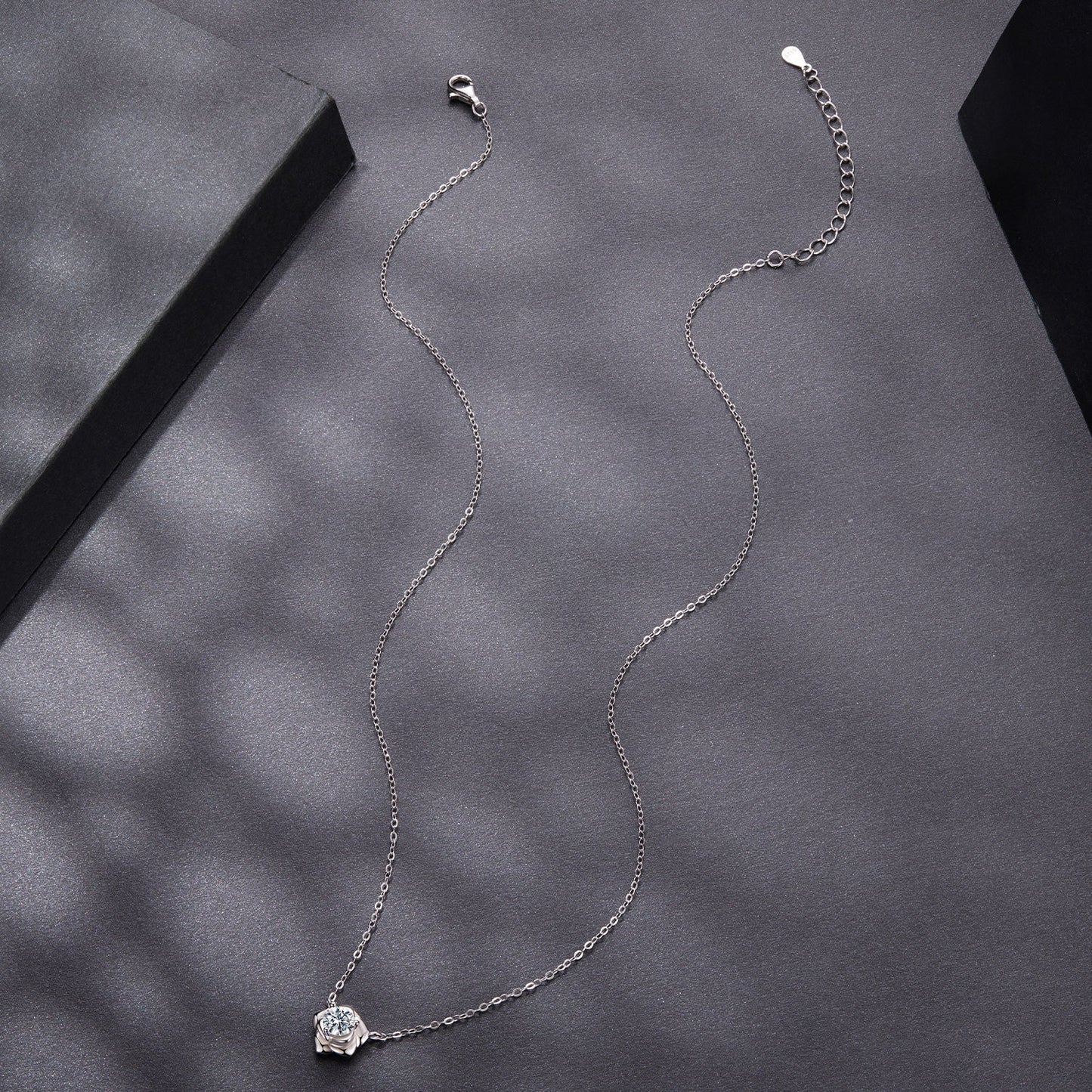 Necklace with flower pendant featuring 0.5ct moissanite in silver with white gold plating on Tampa Home & Garden Store