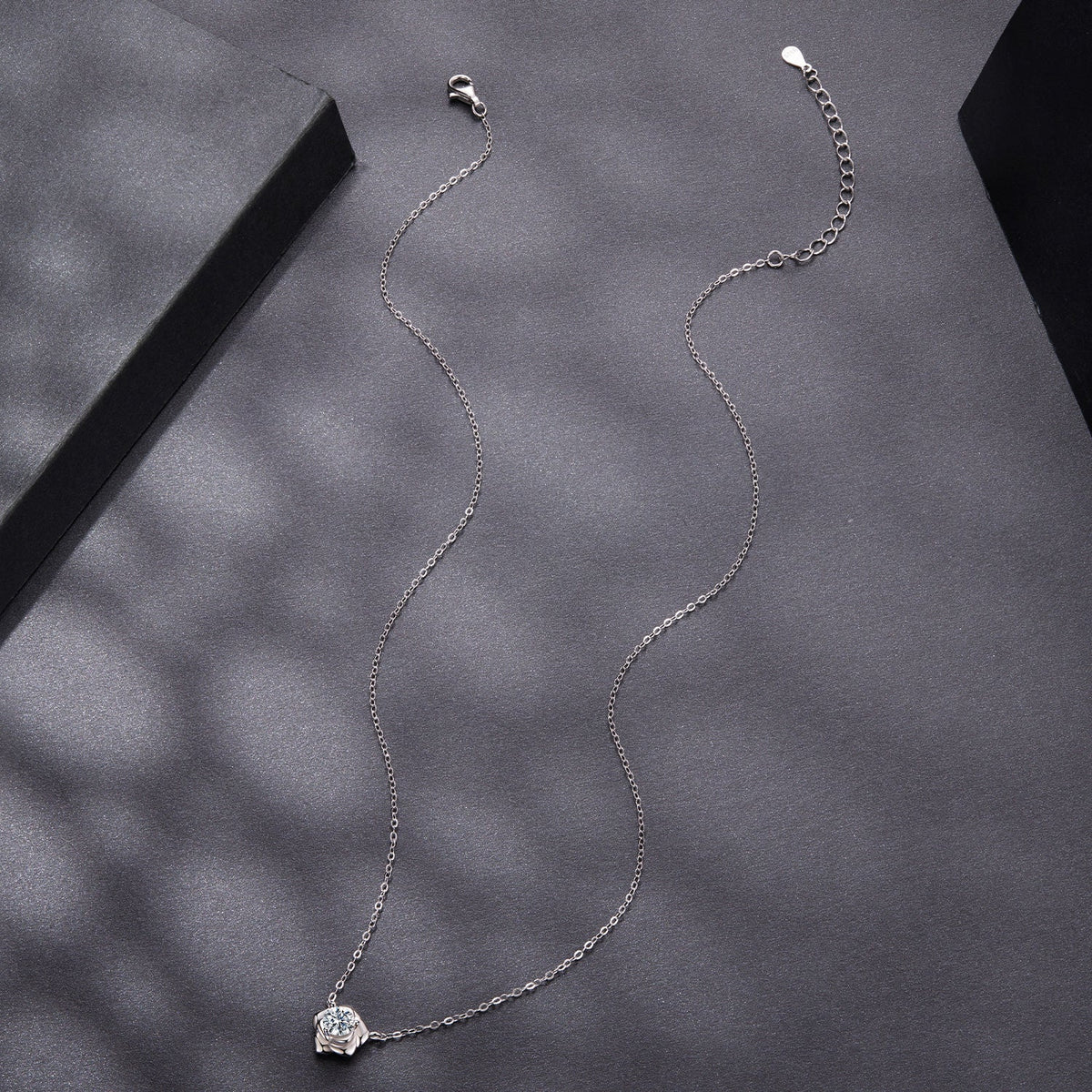 Necklace with flower pendant featuring 0.5ct moissanite in silver with white gold plating on Tampa Home & Garden Store