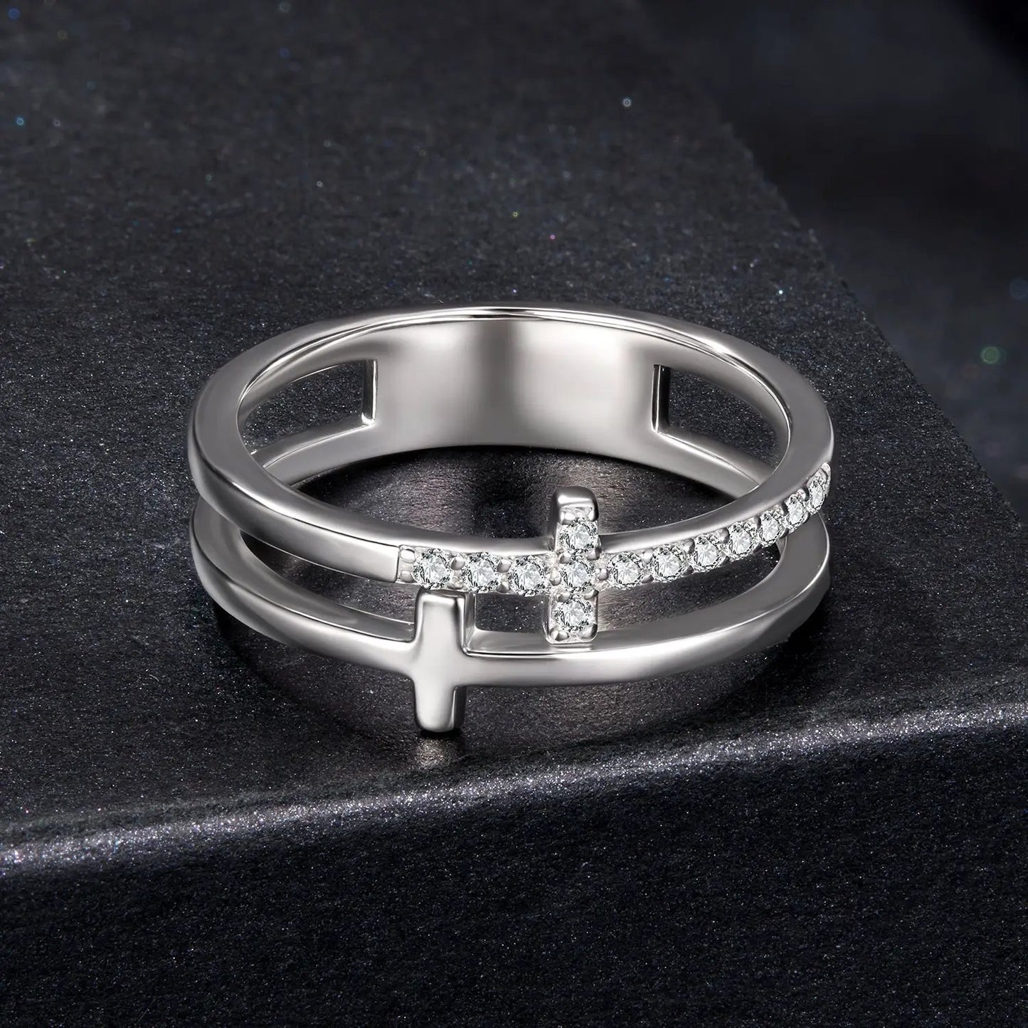 925 silver moissanite engagement ring set of 2 rings size 6 with cross band by Bids.com on Tampa Home & Garden Store