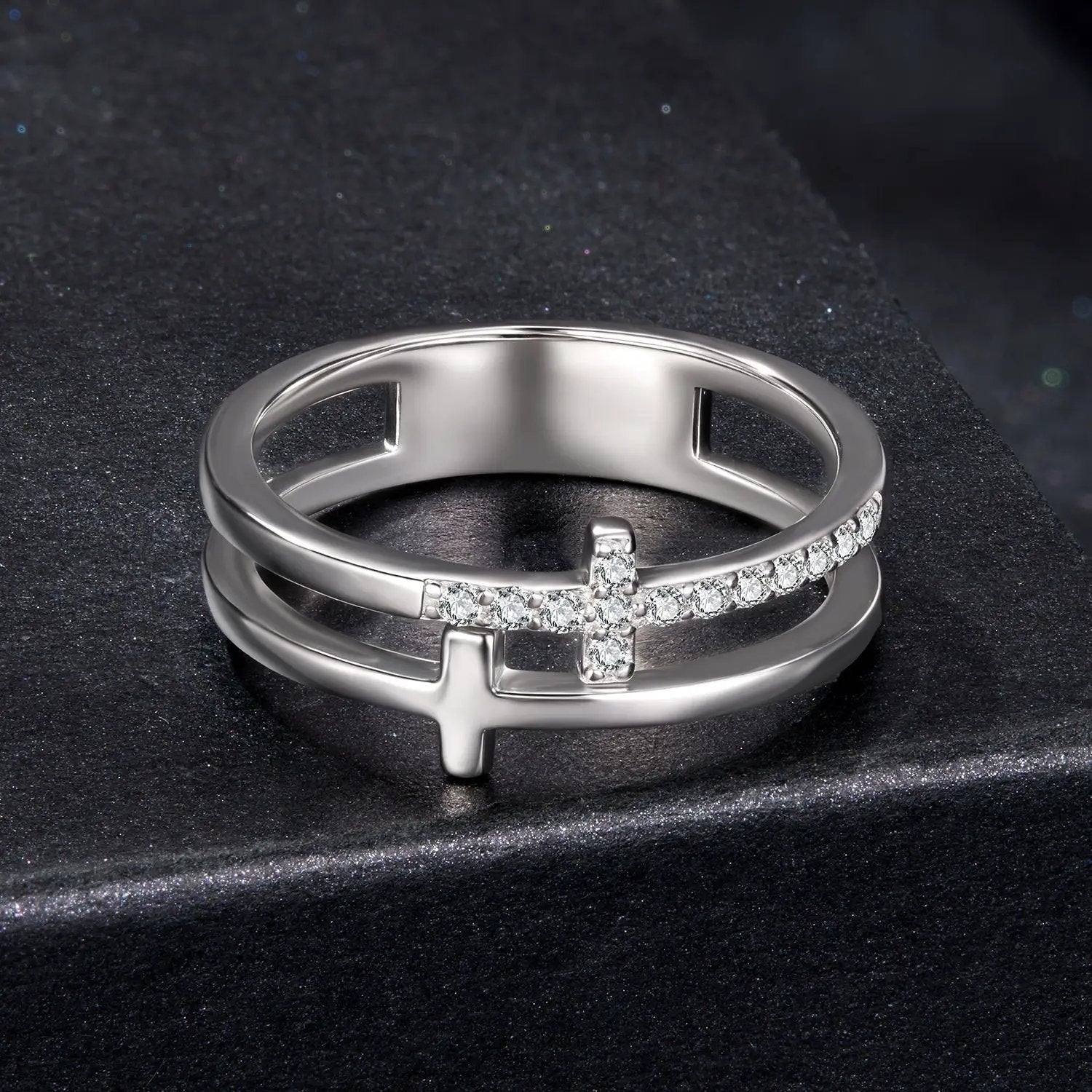 925 silver moissanite engagement ring set of 2 rings size 6 with cross band by Bids.com on Tampa Home & Garden Store