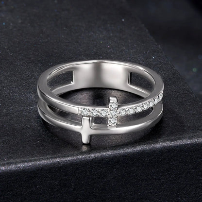 925 silver moissanite engagement ring set of 2 rings size 6 with cross band by Bids.com on Tampa Home & Garden Store