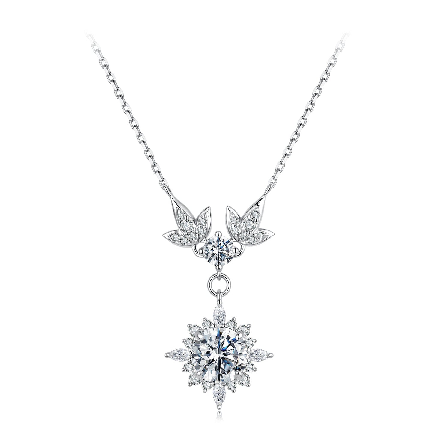 Sterling silver moissanite pendant necklace with pavé setting 40+5cm on Tampa Home & Garden Store