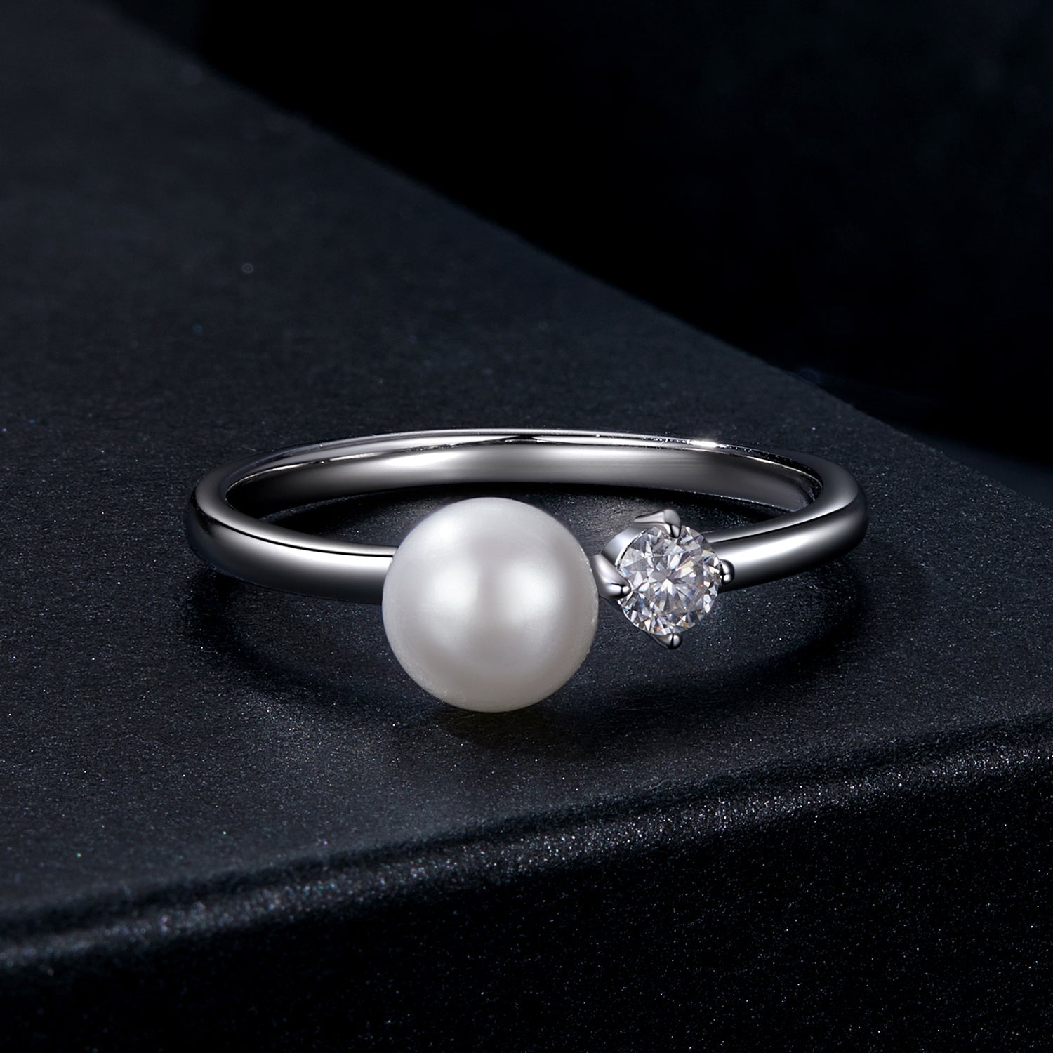 Sterling silver ring with freshwater pearl and 3mm moissanite on slim band on Tampa Home & Garden Store