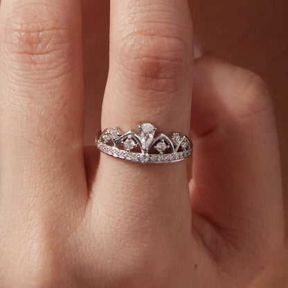 925 Sterling Silver Pavé CZ ring with crown setting, white gold plated, size 6, Bids.com on Tampa Home & Garden Store