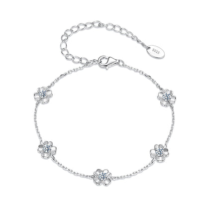 Bracelet 925 sterling silver with 0.1ct moissanite flower charms and adjustable chain on Tampa Home & Garden Store
