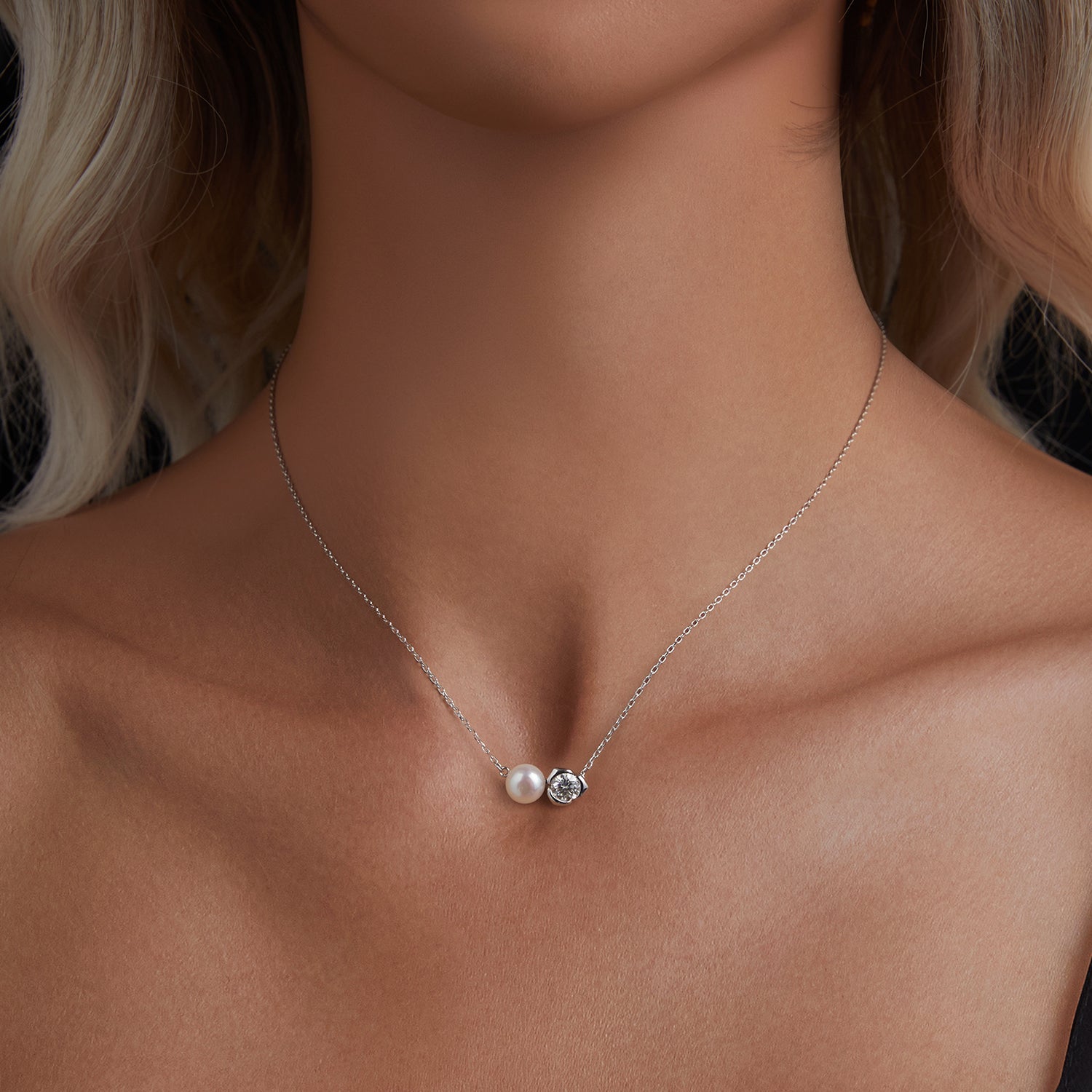 Sterling silver necklace with freshwater pearl and moissanite centerpiece on Tampa Home & Garden Store