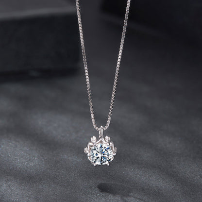 925 silver moissanite & CZ pavé necklace with round center in floral halo on box chain 40+5cm on Tampa Home & Garden Store