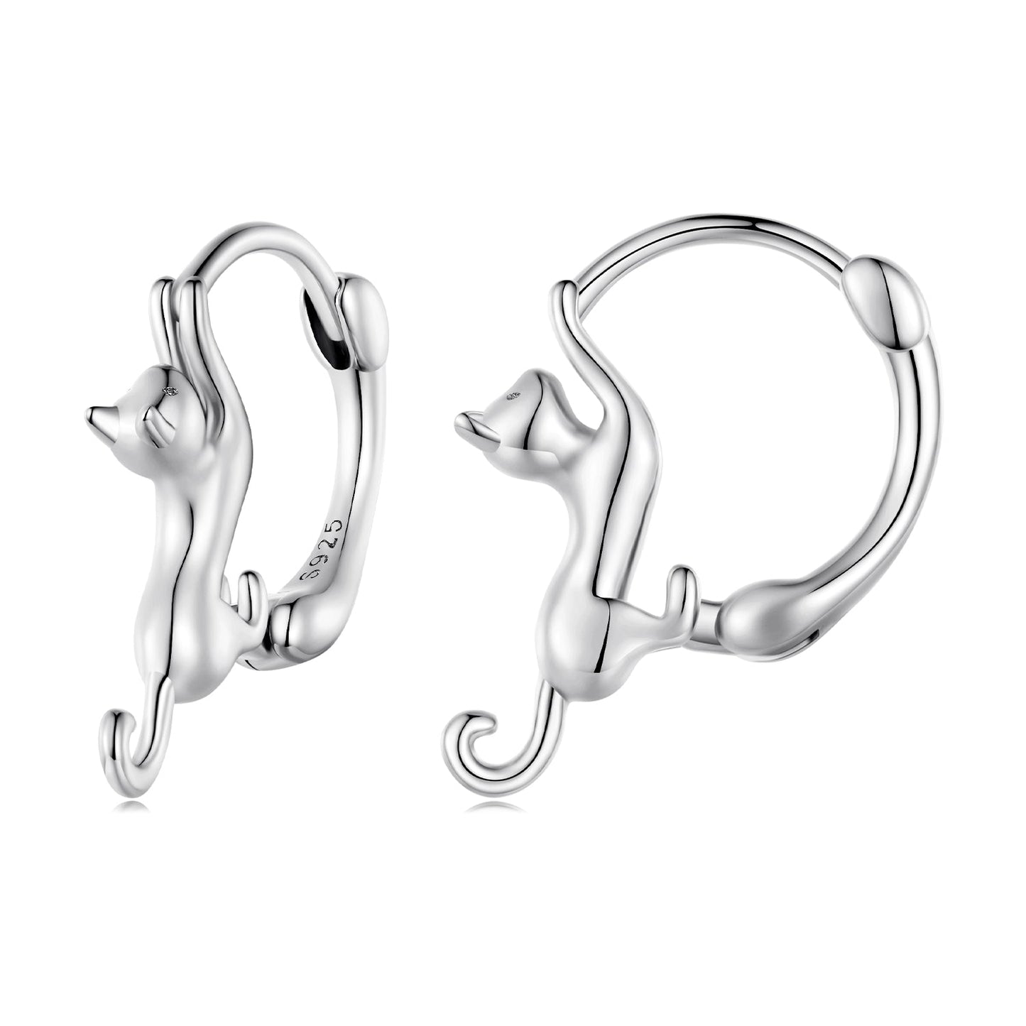 Pair of cat-shaped earrings in polished 925 silver plated finish, 1.8 cm, Bids.com on Tampa Home & Garden Store