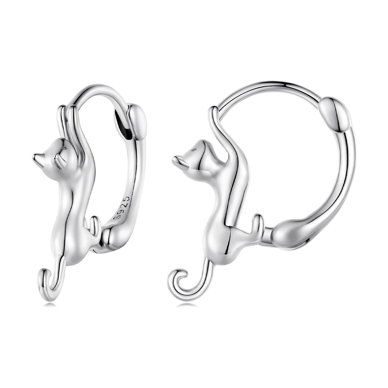 Pair of cat-shaped earrings in polished 925 silver plated finish, 1.8 cm, Bids.com on Tampa Home & Garden Store