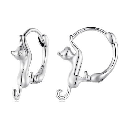 Pair of cat-shaped earrings in polished 925 silver plated finish, 1.8 cm, Bids.com on Tampa Home & Garden Store