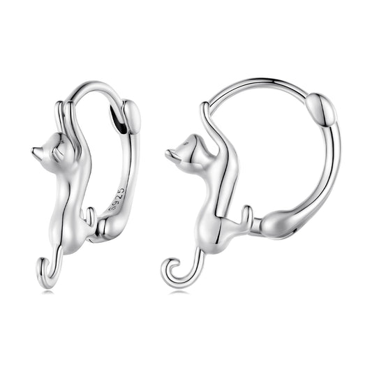 Pair of cat-shaped earrings in polished 925 silver plated finish, 1.8 cm, Bids.com on Tampa Home & Garden Store