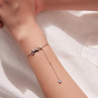 Bracelet 925 Sterling Silver White Gold Plated Moonstone CZ by Bids.com with heart charm on Tampa Home & Garden Store