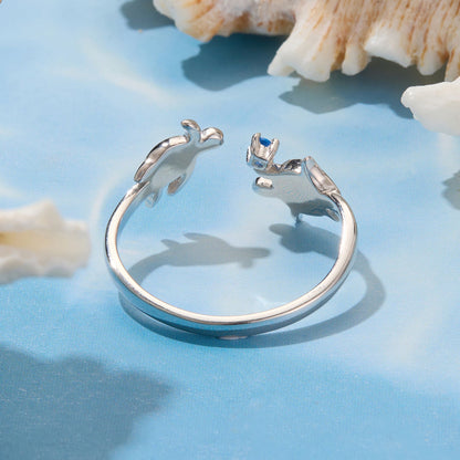 925 sterling silver ring for women with enamel blue accent, open-ended design on Tampa Home & Garden Store
