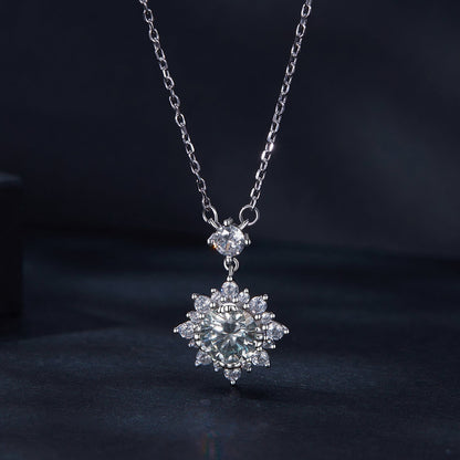 925 sterling silver moissanite necklace with pavé halo pendant, platinum-tone setting, long chain on Tampa Home & Garden Store