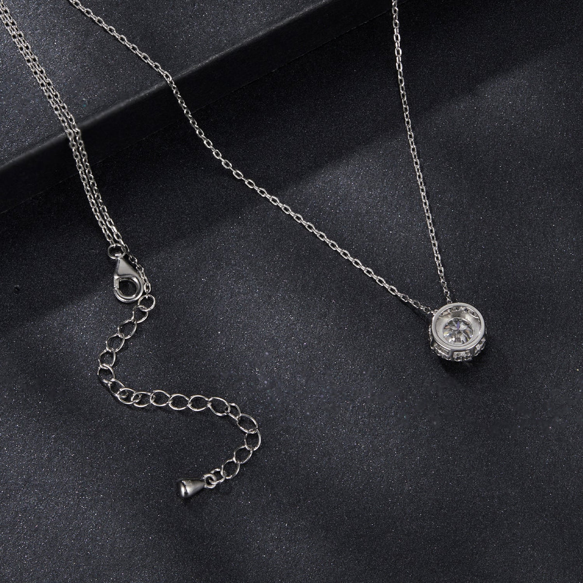 925 Sterling Silver Moissanite Necklace with pavé setting, 40+5 cm chain for women on Tampa Home & Garden Store