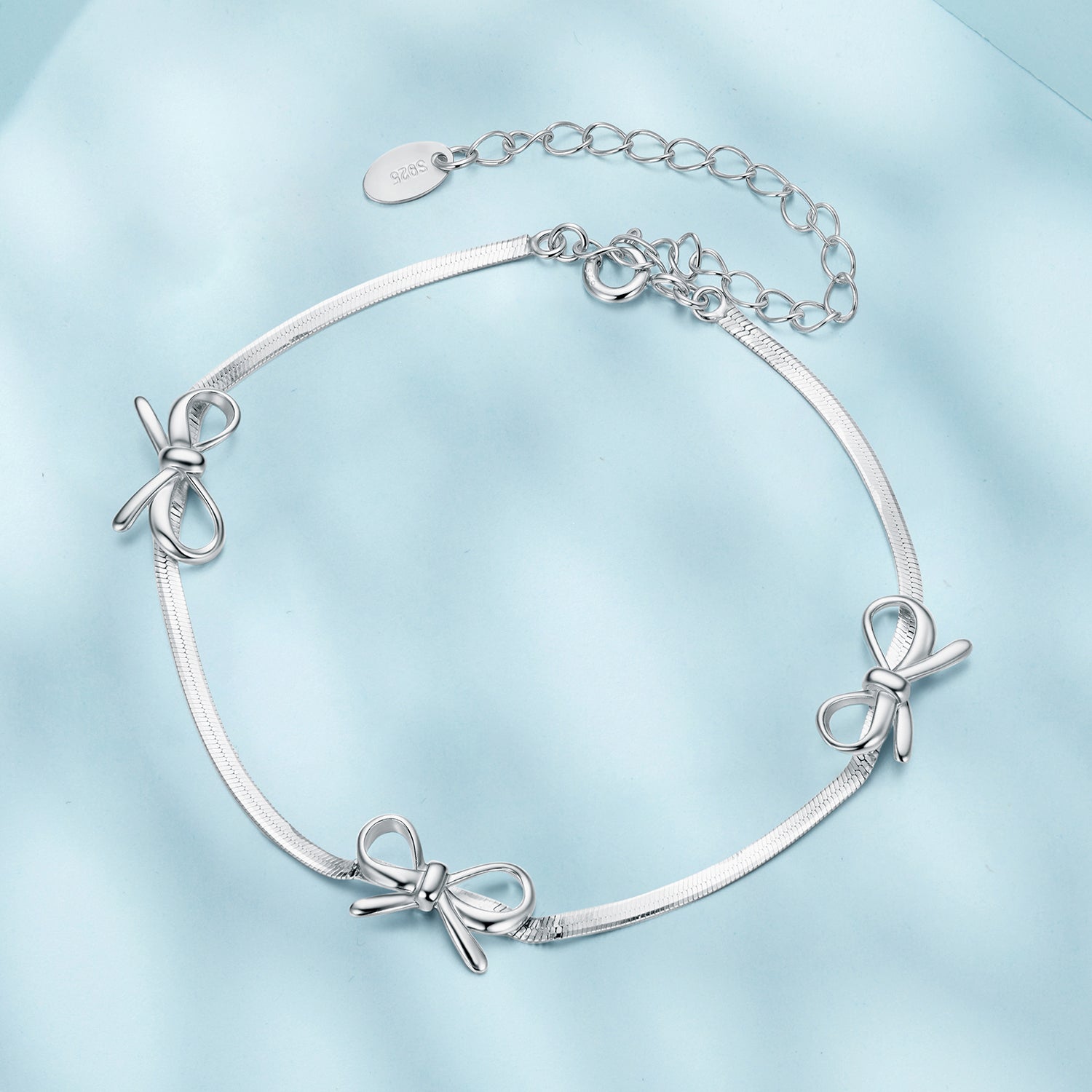 Bracelet 925 sterling silver with bow charms and adjustable extension chain for women on Tampa Home & Garden Store