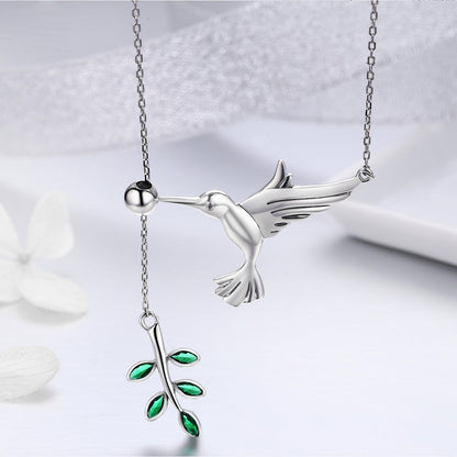 925 Sterling Silver Necklace hummingbird pendant with branch charm, green stones, by Bids.com on Tampa Home & Garden Store