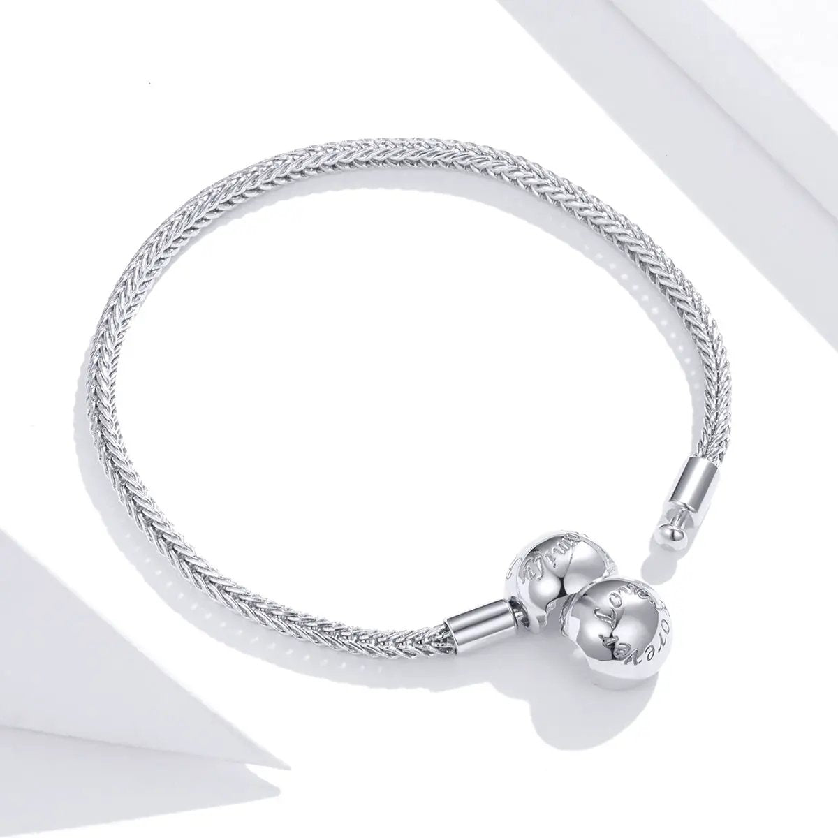 Bracelet 925 Sterling Silver Plated Men's, 17cm woven chain with round charm clasp Bids.com on Tampa Home & Garden Store