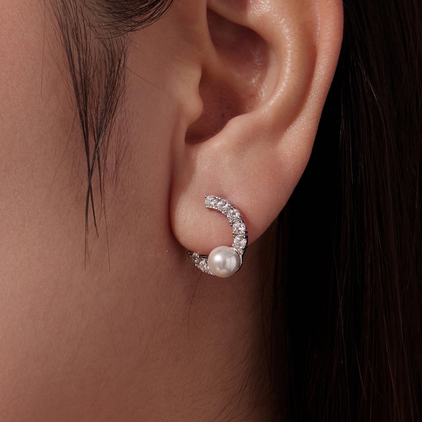 Hoop Earrings 1.6cm, 925 sterling silver white gold plated with synthetic pearl, Bids.com on Tampa Home & Garden Store