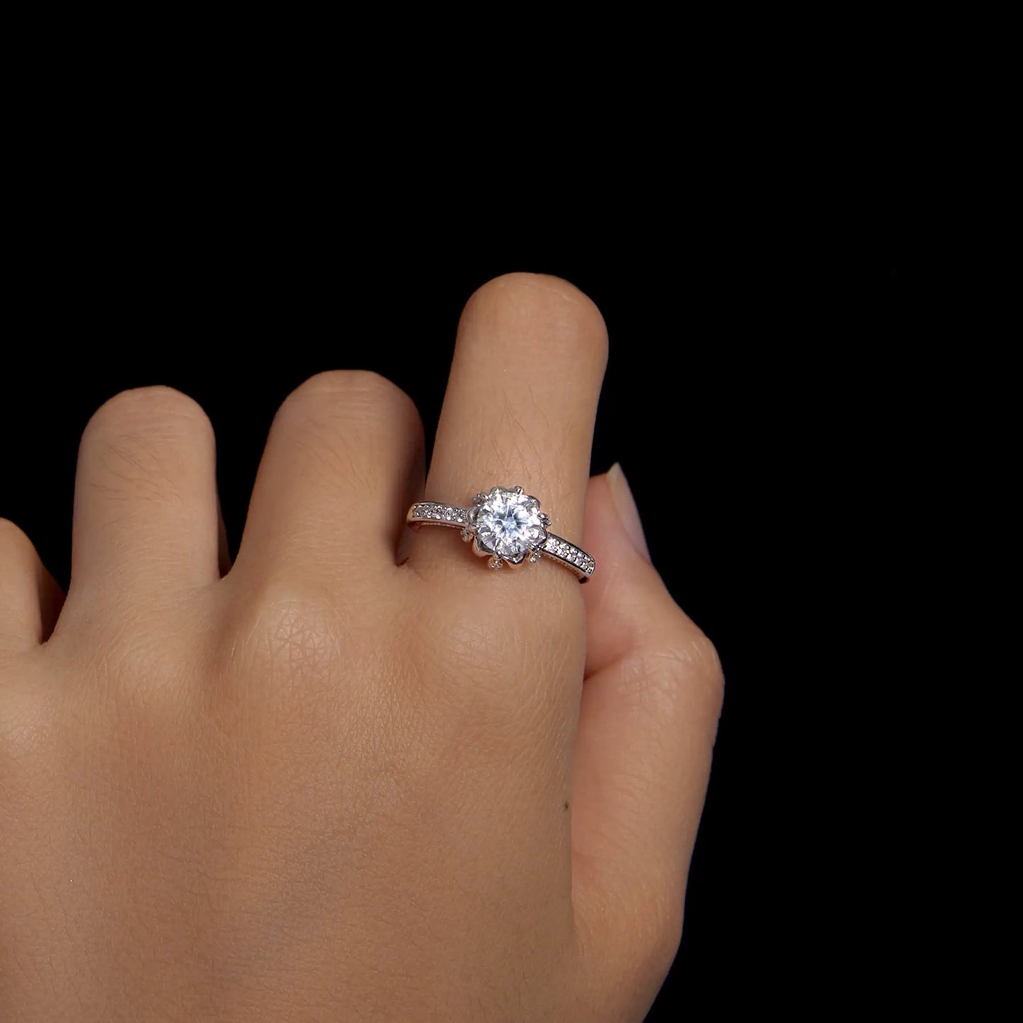 925 Sterling Silver Moissanite Ring with large center stone and pavé band size 6 by Bids.com on Tampa Home & Garden Store