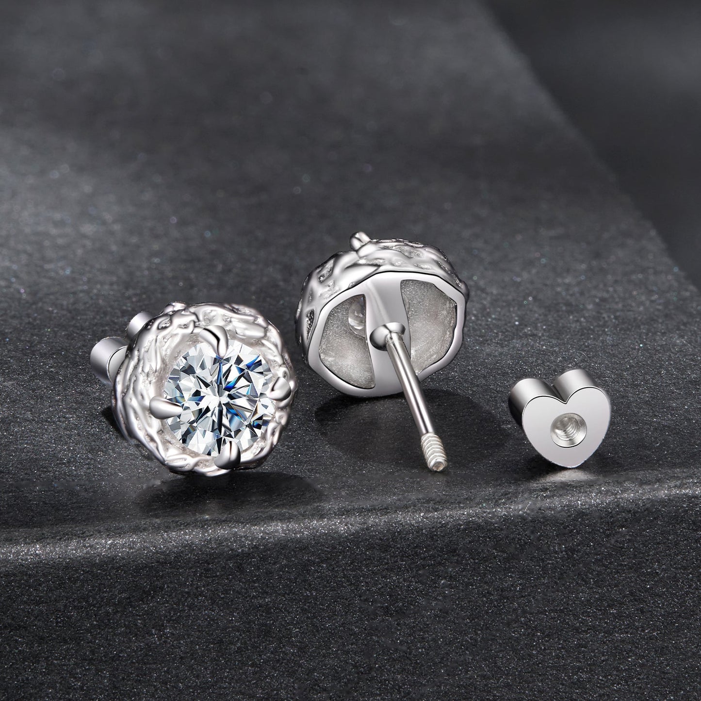 925 Sterling Silver moissanite stud earrings 0.5ct with textured halo by Bids.com on Tampa Home & Garden Store