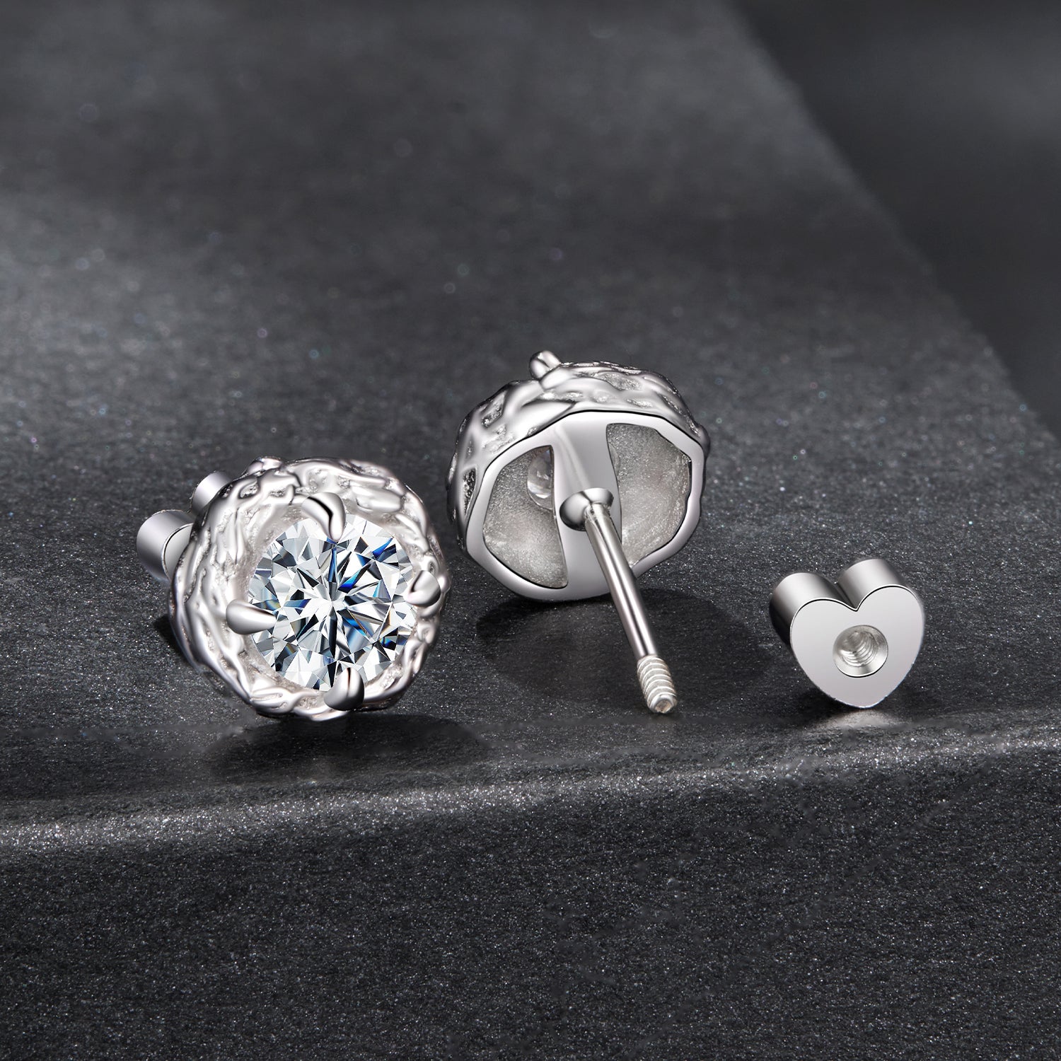 925 Sterling Silver moissanite stud earrings 0.5ct with textured halo by Bids.com on Tampa Home & Garden Store