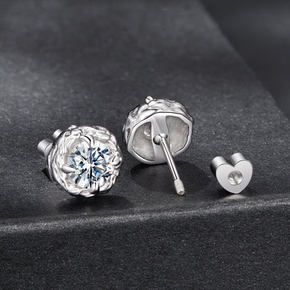 925 Sterling Silver moissanite stud earrings 0.5ct with textured halo by Bids.com on Tampa Home & Garden Store