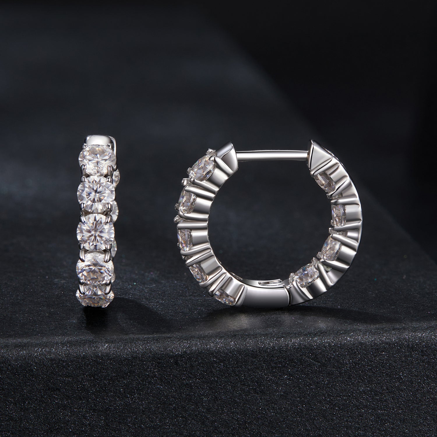 Earrings 925 Sterling Silver Moissanite four-stone stud and crystal hoop, white gold plated on Tampa Home & Garden Store