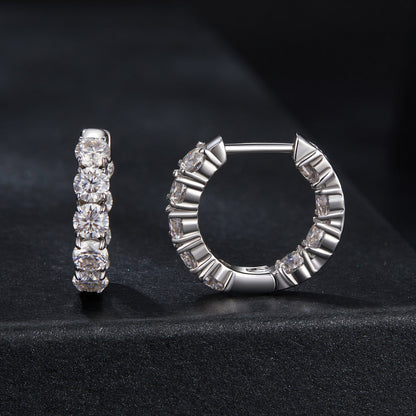 Earrings 925 Sterling Silver Moissanite four-stone stud and crystal hoop, white gold plated on Tampa Home & Garden Store