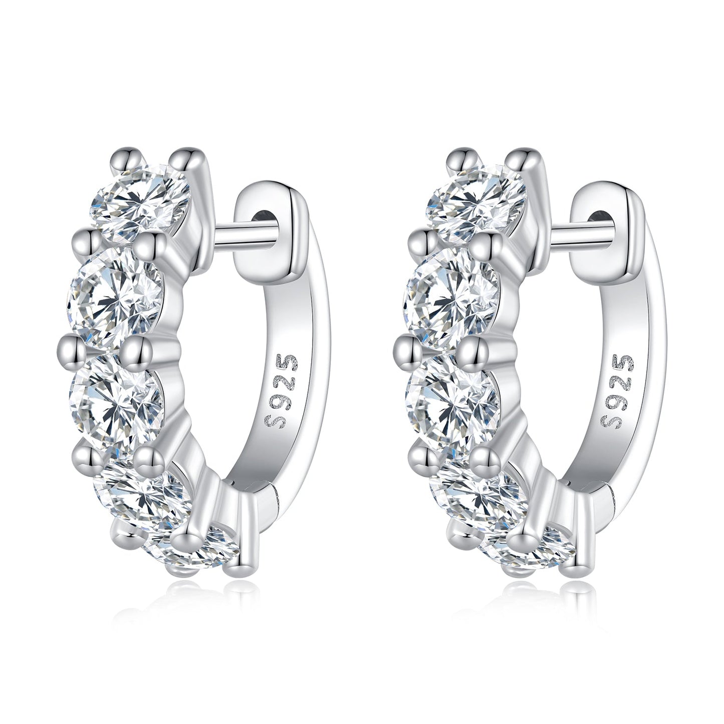 S925 Sterling Silver Moissanite Earrings pair platinum plated hoops with stones by Bids.com on Tampa Home & Garden Store