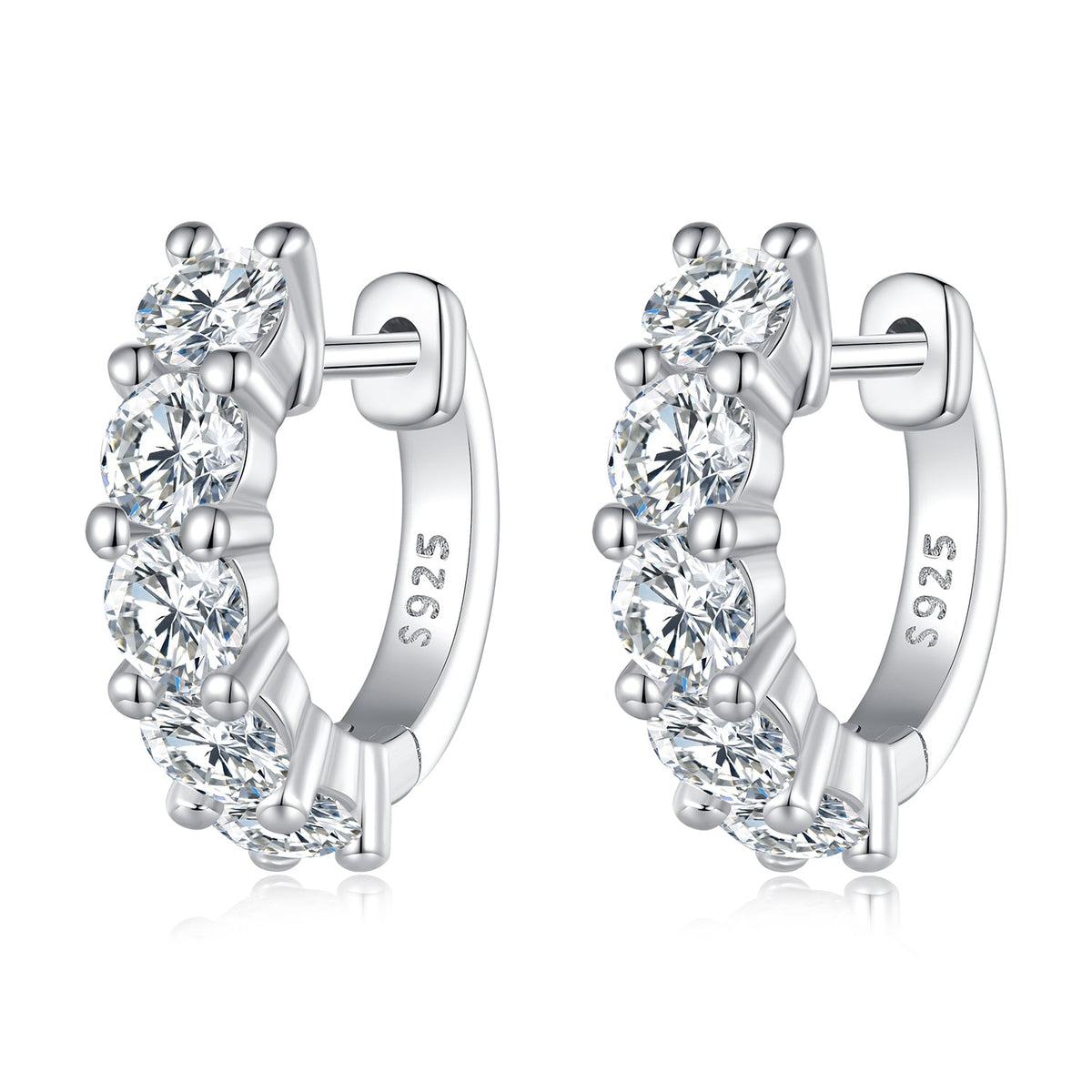 S925 Sterling Silver Moissanite Earrings pair platinum plated hoops with stones by Bids.com on Tampa Home & Garden Store