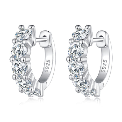 S925 Sterling Silver Moissanite Earrings pair platinum plated hoops with stones by Bids.com on Tampa Home & Garden Store