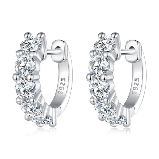 S925 Sterling Silver Moissanite Earrings pair platinum plated hoops with stones by Bids.com on Tampa Home & Garden Store
