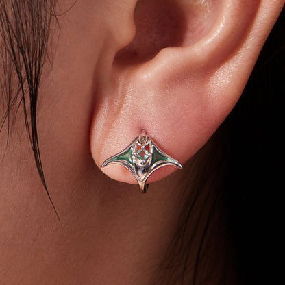 925 Sterling Silver Earrings with green enamel bat-wing design and glass by Bids.com on Tampa Home & Garden Store