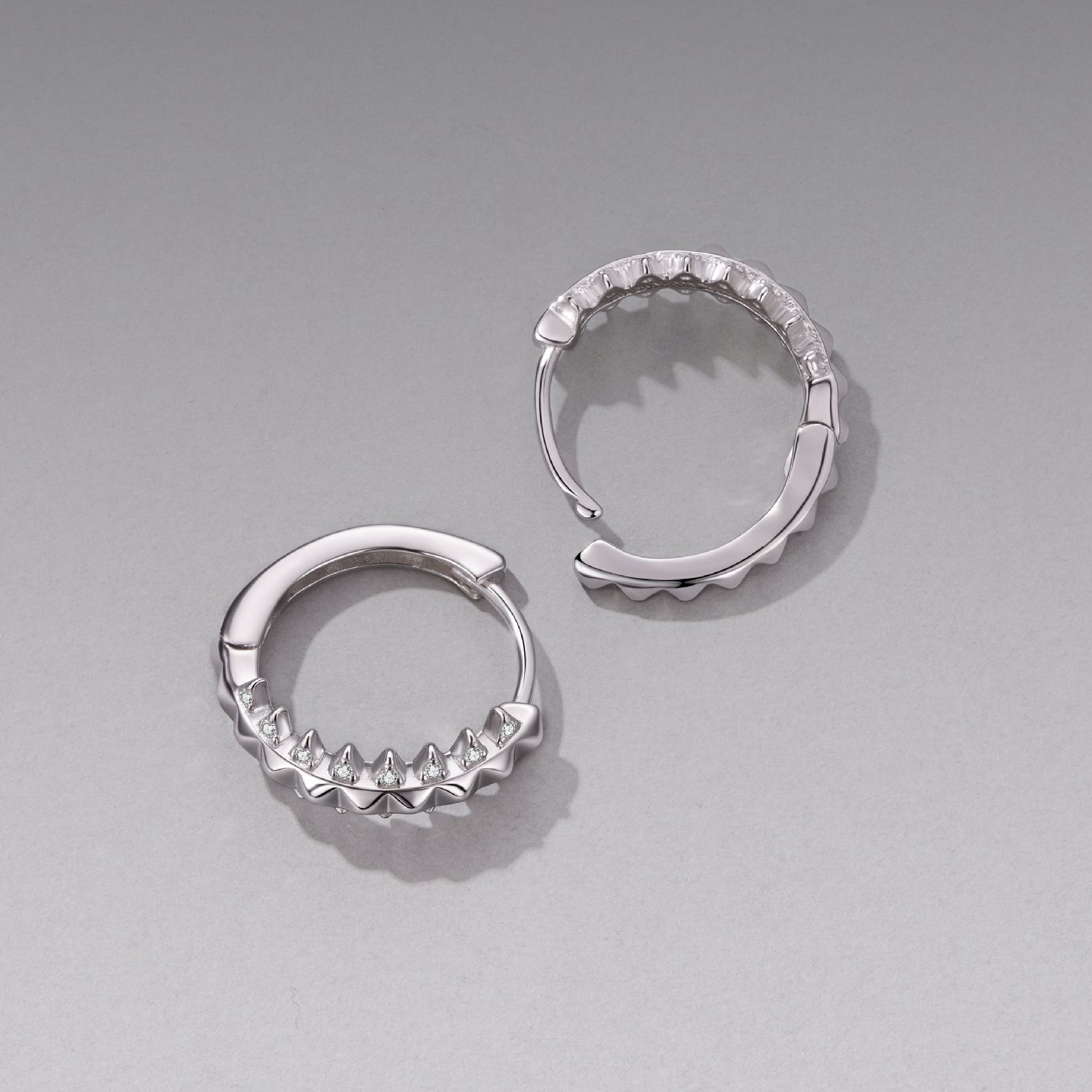 Hoop earrings set of two, 1.6cm pavé CZ hoops in sterling silver white gold plated by Bids.com on Tampa Home & Garden Store