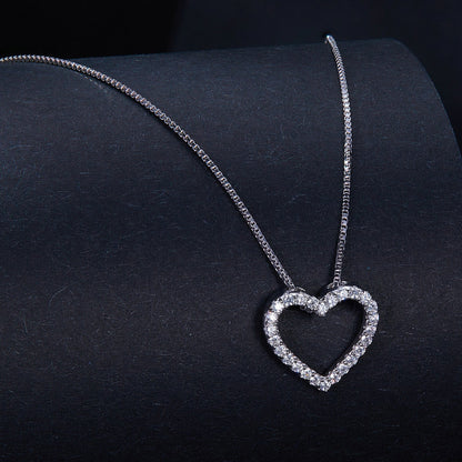 S925 Sterling Silver Moissanite Heart Necklace on box chain, platinum plated on Tampa Home & Garden Store