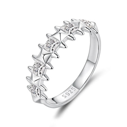 Ring 925 Sterling Silver with white gold plating and CZ princess-cut stones along band on Tampa Home & Garden Store