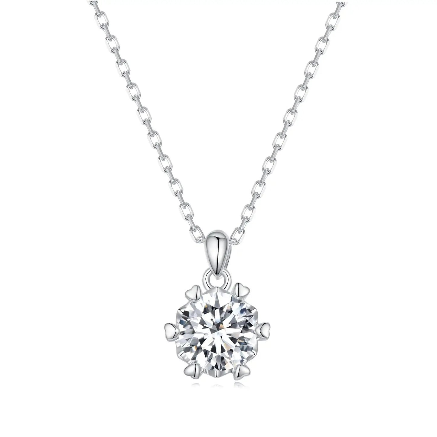 Sterling silver moissanite necklace with round pendant on a cable chain by Bids.com on Tampa Home & Garden Store